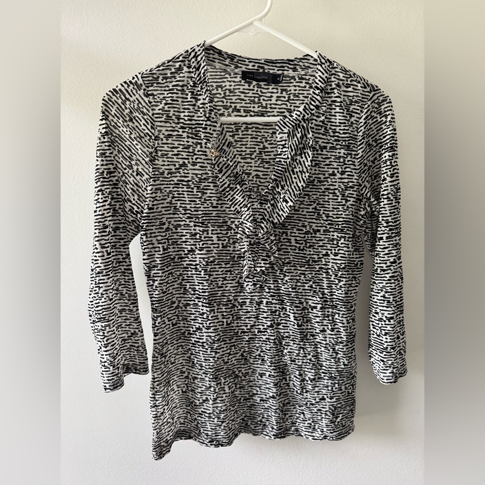The Limited Black and White Ruffled Blouse